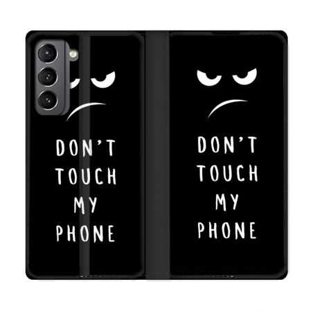 Housse Cuir Portefeuille Pour Samsung Galaxy S21 Humour Don't Touch