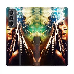 Housse Cuir Portefeuille Pour Samsung Galaxy S21 Indien