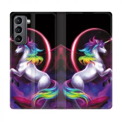 Housse Cuir Portefeuille Pour Samsung Galaxy S21 Licorne Arc en ciel