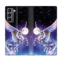 Housse Cuir Portefeuille Pour Samsung Galaxy S21 Licorne Céleste