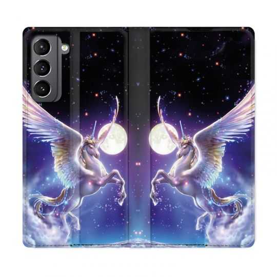 Housse Cuir Portefeuille Pour Samsung Galaxy S21 Licorne Céleste