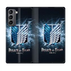 Housse Cuir Portefeuille Pour Samsung Galaxy S21 Manga Attaque Titans Noir