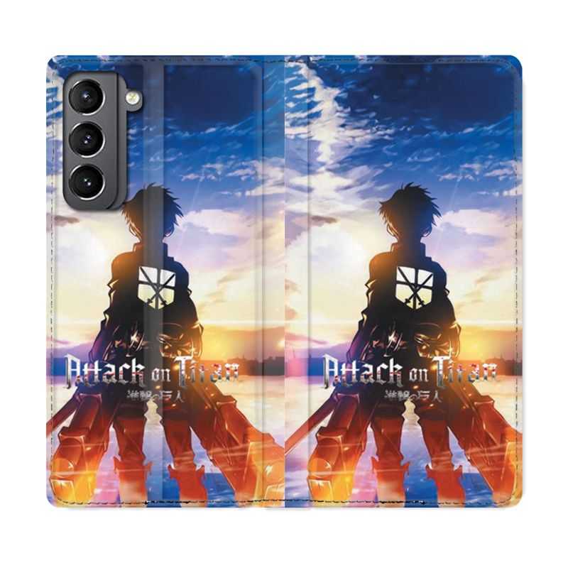 Housse Cuir Portefeuille Pour Samsung Galaxy S21 Manga Attaque Titans Soleil