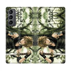 Housse Cuir Portefeuille Pour Samsung Galaxy S21 Manga Bois