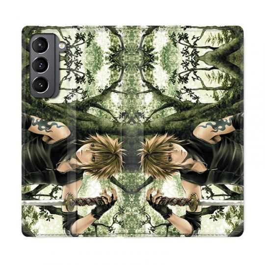 Housse Cuir Portefeuille Pour Samsung Galaxy S21 Manga Bois