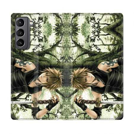 Housse Cuir Portefeuille Pour Samsung Galaxy S21 Manga Bois