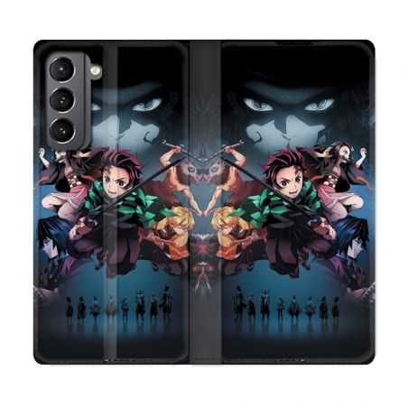 Housse Cuir Portefeuille Pour Samsung Galaxy S21 Manga Demon Slayer Noir