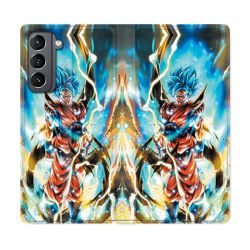 Housse Cuir Portefeuille Pour Samsung Galaxy S21 Manga Dragon Ball Sangoku Blanc