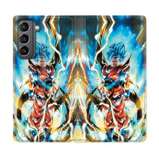 Housse Cuir Portefeuille Pour Samsung Galaxy S21 Manga Dragon Ball Sangoku Blanc