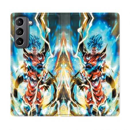 Housse Cuir Portefeuille Pour Samsung Galaxy S21 Manga Dragon Ball Sangoku Blanc