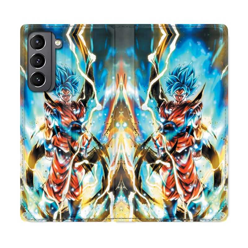 Housse Cuir Portefeuille Pour Samsung Galaxy S21 Manga Dragon Ball Sangoku Blanc