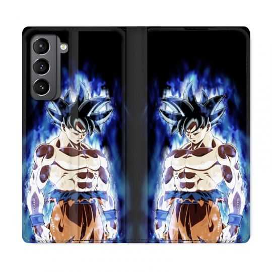 Housse Cuir Portefeuille Pour Samsung Galaxy S21 Manga Dragon Ball Sangoku Noir