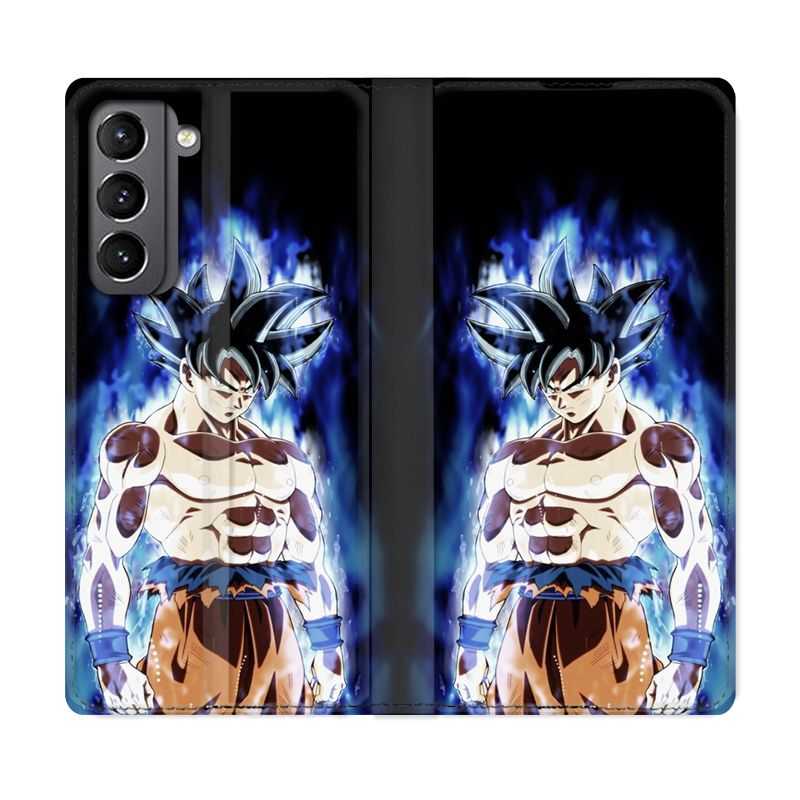 Housse Cuir Portefeuille Pour Samsung Galaxy S21 Manga Dragon Ball Sangoku Noir