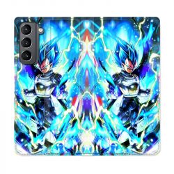 Housse Cuir Portefeuille Pour Samsung Galaxy S21 Manga Dragon Ball Vegeta Bleu