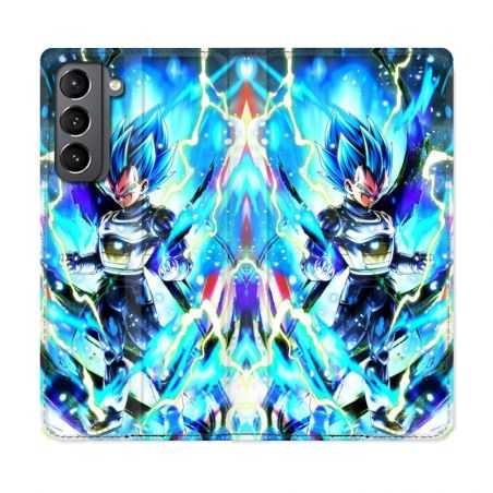 Housse Cuir Portefeuille Pour Samsung Galaxy S21 Manga Dragon Ball Vegeta Bleu