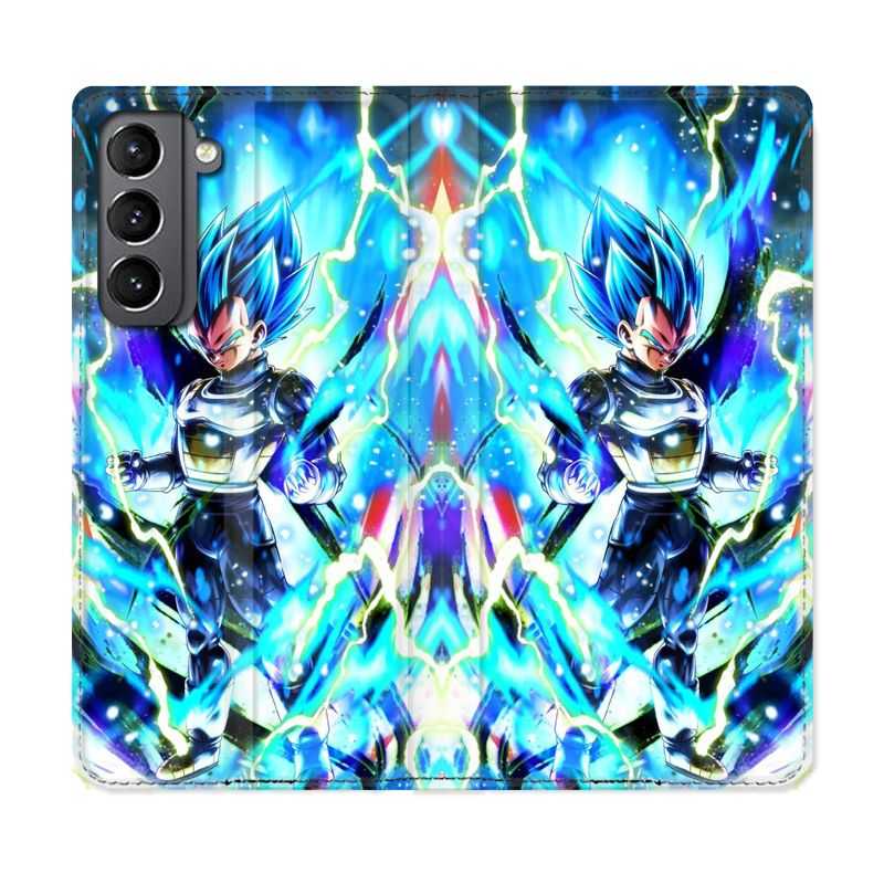 Housse Cuir Portefeuille Pour Samsung Galaxy S21 Manga Dragon Ball Vegeta Bleu