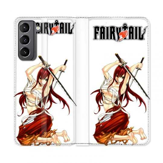 Housse Cuir Portefeuille Pour Samsung Galaxy S21 Manga Fairy Tail Erza