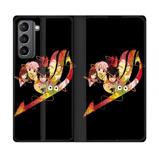 Housse Cuir Portefeuille Pour Samsung Galaxy S21 Manga Fairy Tail Logo Noir