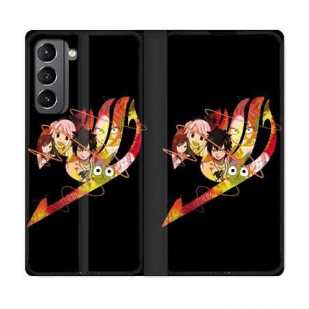 Housse Cuir Portefeuille Pour Samsung Galaxy S21 Manga Fairy Tail Logo Noir