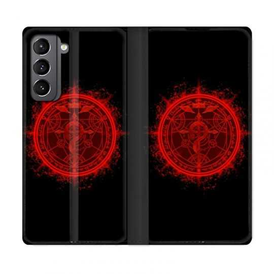 Housse Cuir Portefeuille Pour Samsung Galaxy S21 Manga Fullmetal Alchemist Logo