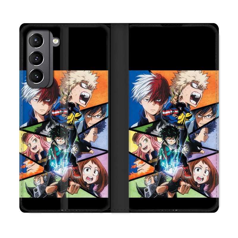 Housse Cuir Portefeuille Pour Samsung Galaxy S21 Manga My Hero Academia Noir