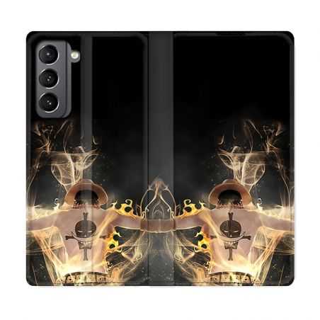 Housse Cuir Portefeuille Pour Samsung Galaxy S21 Manga One Piece Ace Noir