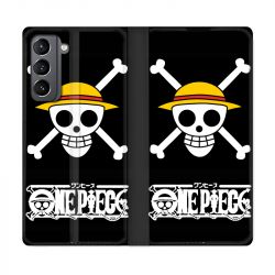 Housse Cuir Portefeuille Pour Samsung Galaxy S21 Manga One Piece Tete de Mort