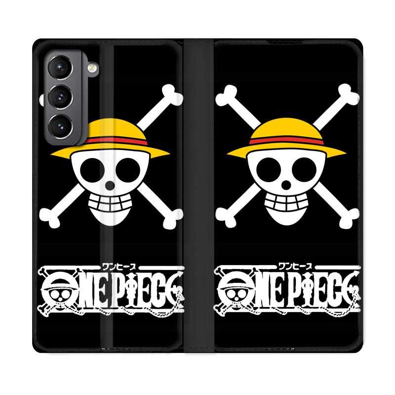Housse Cuir Portefeuille Pour Samsung Galaxy S21 Manga One Piece Tete de Mort