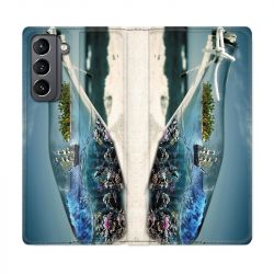 Housse Cuir Portefeuille Pour Samsung Galaxy S21 Mer Bouteille