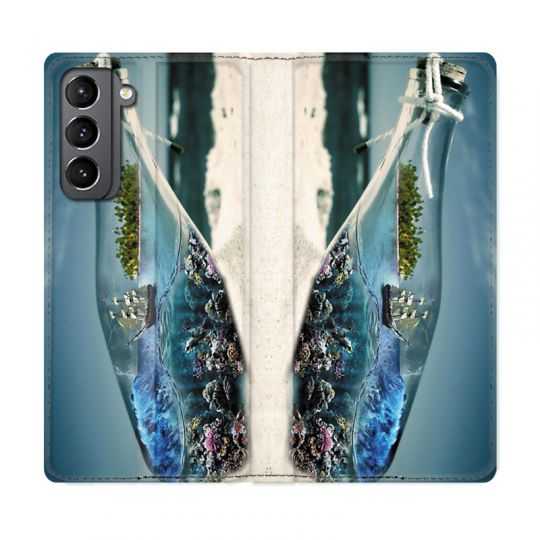 Housse Cuir Portefeuille Pour Samsung Galaxy S21 Mer Bouteille
