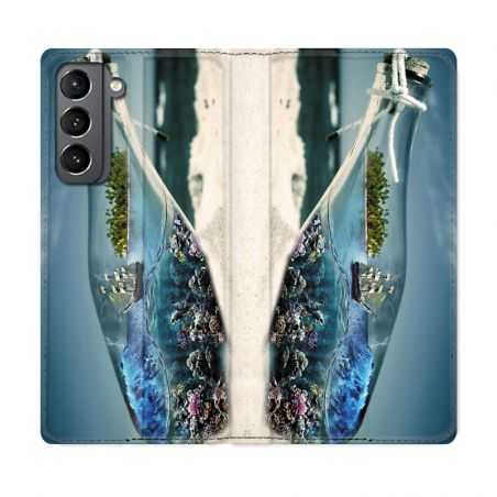 Housse Cuir Portefeuille Pour Samsung Galaxy S21 Mer Bouteille