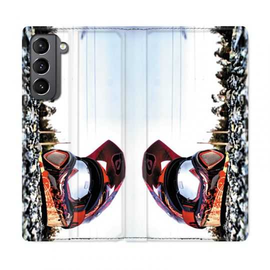 Housse Cuir Portefeuille Pour Samsung Galaxy S21 Moto Casque Cross