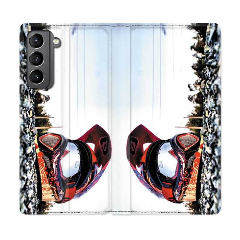 Housse Cuir Portefeuille Pour Samsung Galaxy S21 Moto Casque Cross
