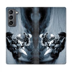 Housse Cuir Portefeuille Pour Samsung Galaxy S21 Moto Quad