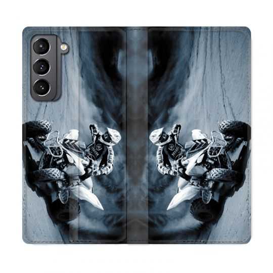 Housse Cuir Portefeuille Pour Samsung Galaxy S21 Moto Quad