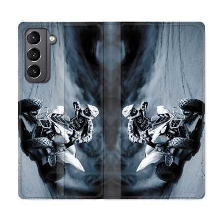 Housse Cuir Portefeuille Pour Samsung Galaxy S21 Moto Quad