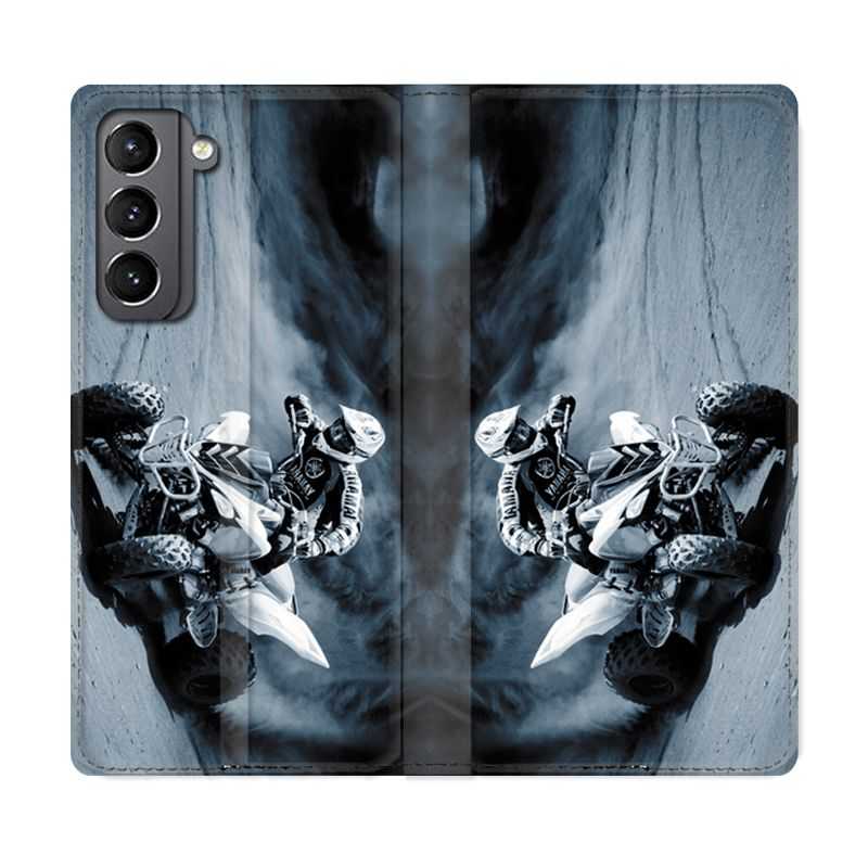 Housse Cuir Portefeuille Pour Samsung Galaxy S21 Moto Quad