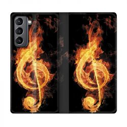 Housse Cuir Portefeuille Pour Samsung Galaxy S21 Musique Clé Sol Feu N