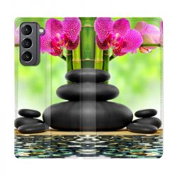 Housse Cuir Portefeuille Pour Samsung Galaxy S21 Orchidee Eau