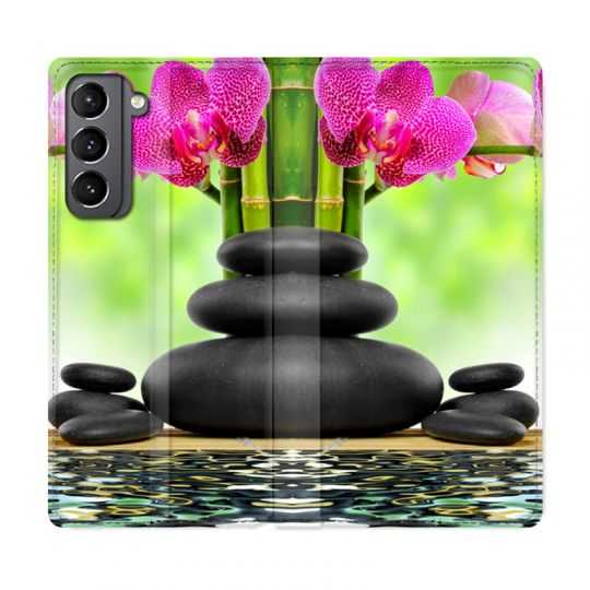 Housse Cuir Portefeuille Pour Samsung Galaxy S21 Orchidee Eau