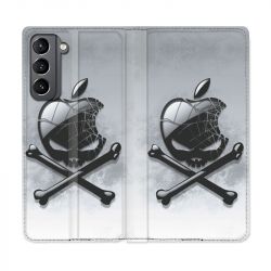 Housse Cuir Portefeuille Pour Samsung Galaxy S21 Pomme Tete Mort