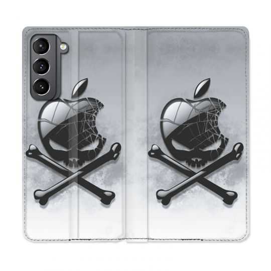 Housse Cuir Portefeuille Pour Samsung Galaxy S21 Pomme Tete Mort