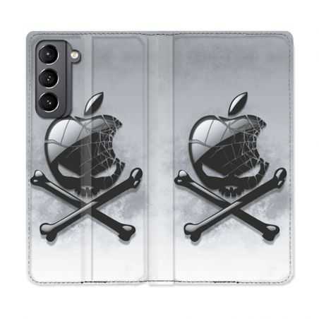 Housse Cuir Portefeuille Pour Samsung Galaxy S21 Pomme Tete Mort