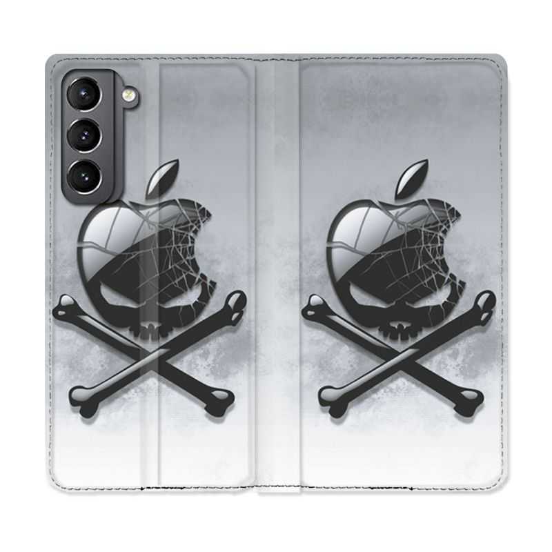 Housse Cuir Portefeuille Pour Samsung Galaxy S21 Pomme Tete Mort