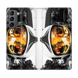 Housse Cuir Portefeuille Pour Samsung Galaxy S21 Pompier Casque Feu