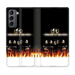Housse Cuir Portefeuille Pour Samsung Galaxy S21 Pompier Soldat