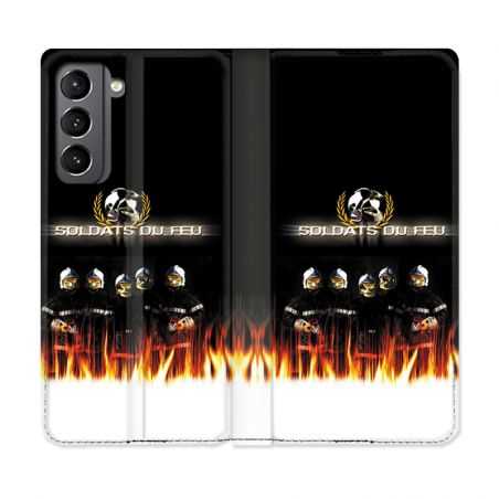 Housse Cuir Portefeuille Pour Samsung Galaxy S21 Pompier Soldat