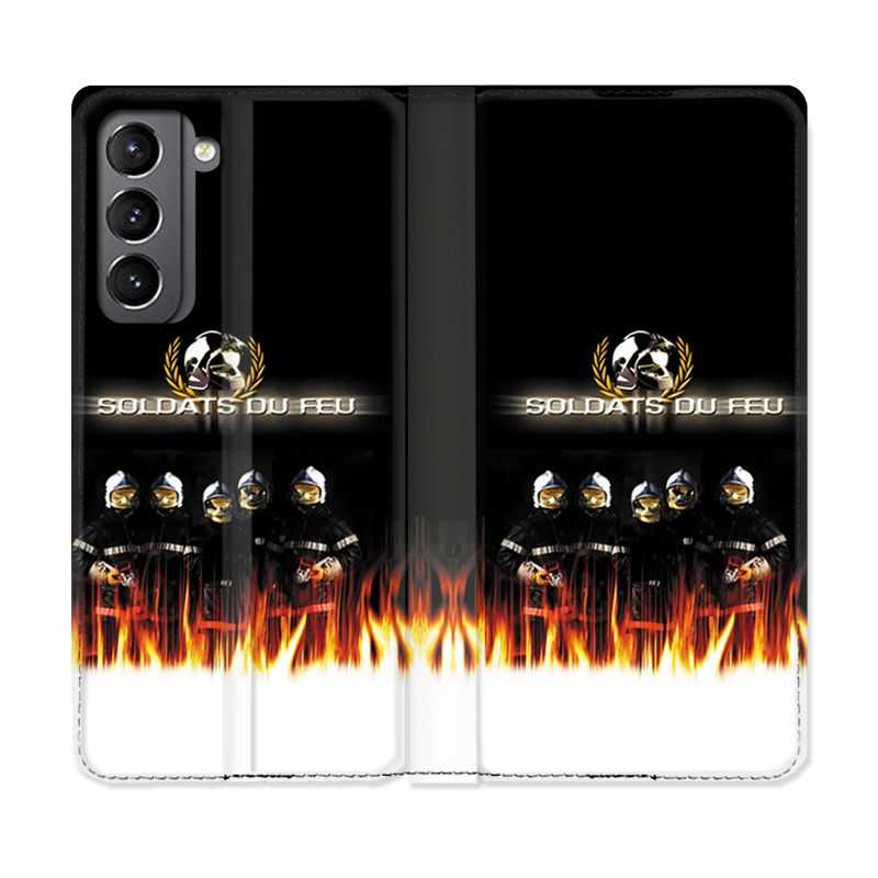Housse Cuir Portefeuille Pour Samsung Galaxy S21 Pompier Soldat