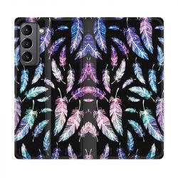 Housse Cuir Portefeuille Pour Samsung Galaxy S21 Psychedelic Plume