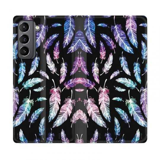 Housse Cuir Portefeuille Pour Samsung Galaxy S21 Psychedelic Plume